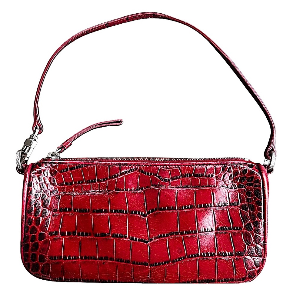 ANN TAYLOR Small Leather & Suede Purse Wristlet 9”x 4.5”x 2” Burgundy